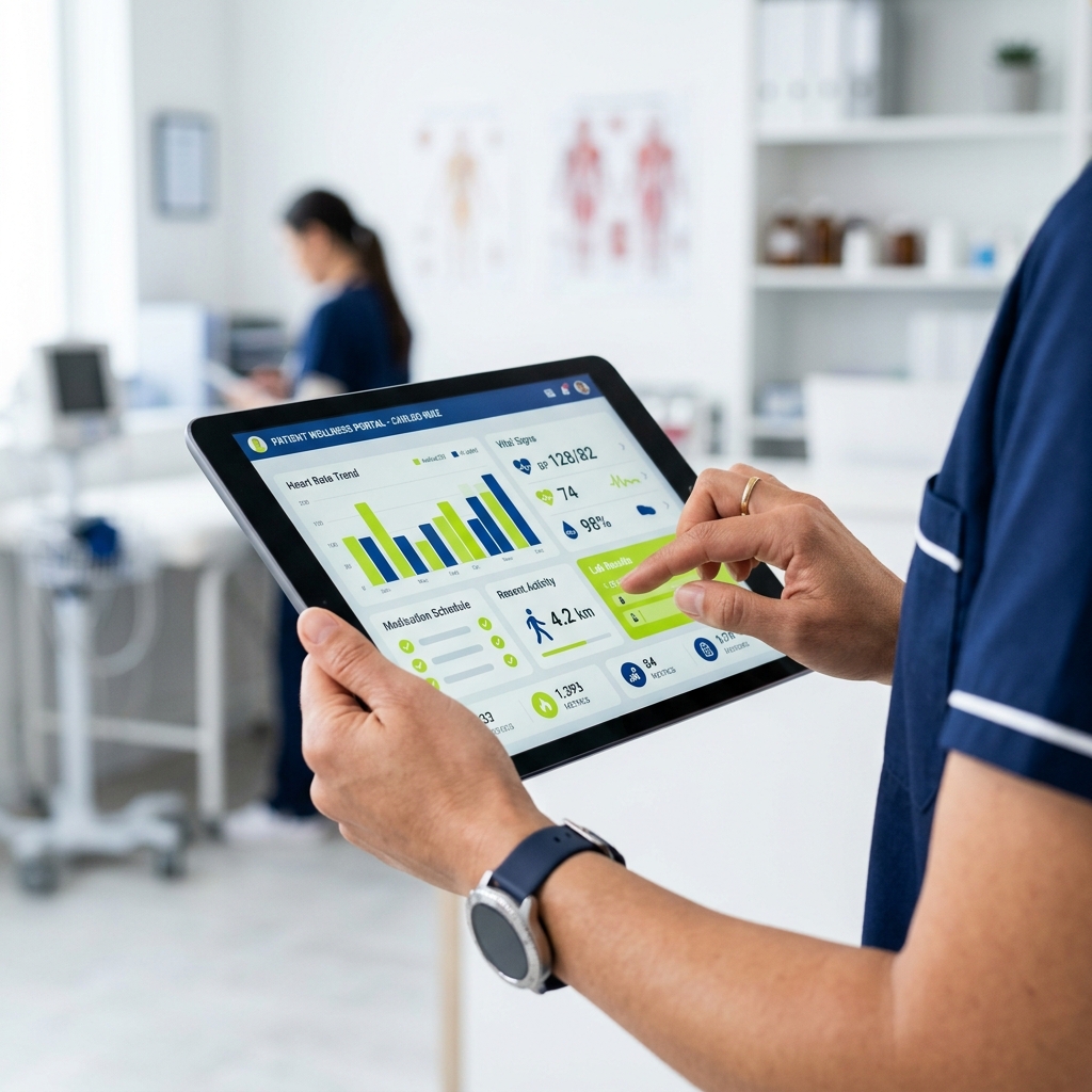 Profesional médico usando tecnología en clínica