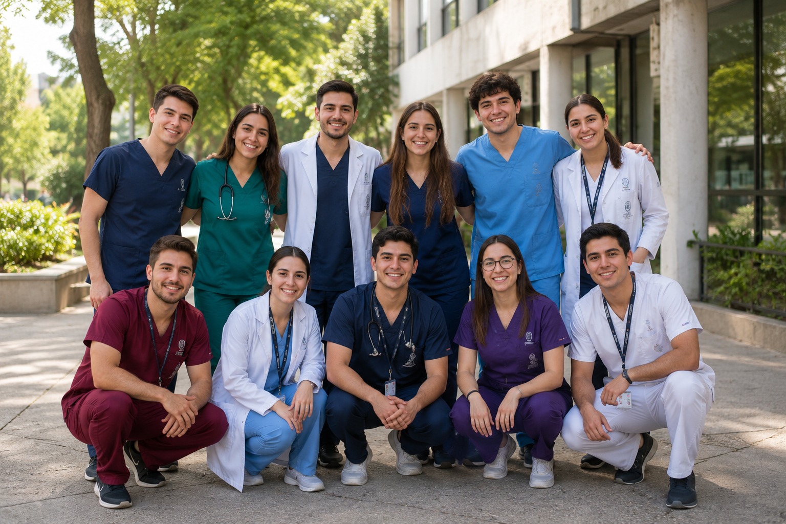 Estudiantes de medicina y enfermería en campo clínico